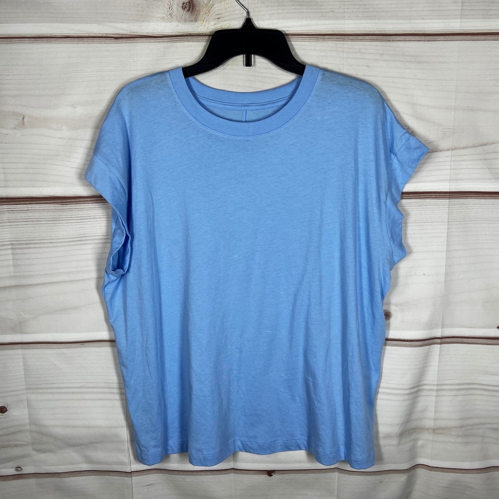 A New Day T-Shirt Women XL Blue Solid Cotton Modal Short Sleeve Top Basic Casual